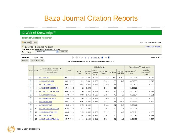 Baza Journal Citation Reports 