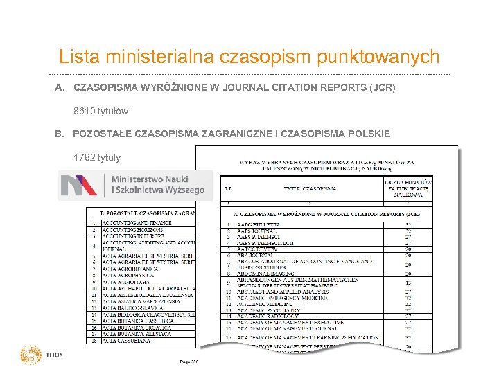 Lista ministerialna czasopism punktowanych A. CZASOPISMA WYRÓŻNIONE W JOURNAL CITATION REPORTS (JCR) 8610 tytułów