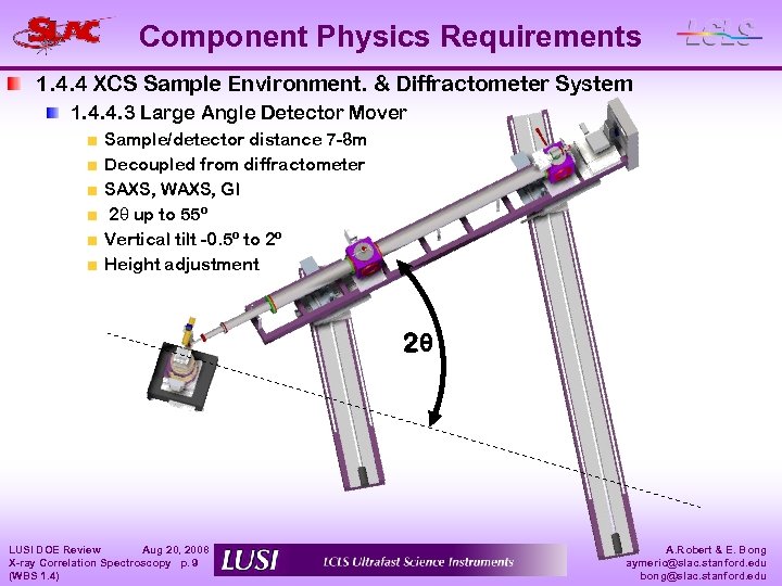 Component Physics Requirements 1. 4. 4 XCS Sample Environment. & Diffractometer System 1. 4.