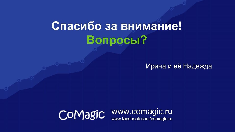 Спасибо за внимание! Вопросы? Ирина и её Надежда www. comagic. ru www. facebook. com/comagic.