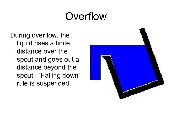Overflow During overflow, the liquid rises a finite distance over the spout and goes