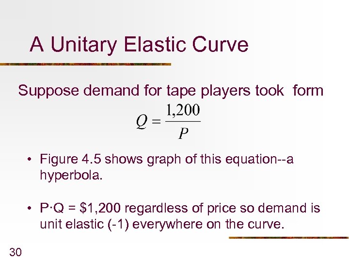 A Unitary Elastic Curve Suppose demand for tape players took form • Figure 4.
