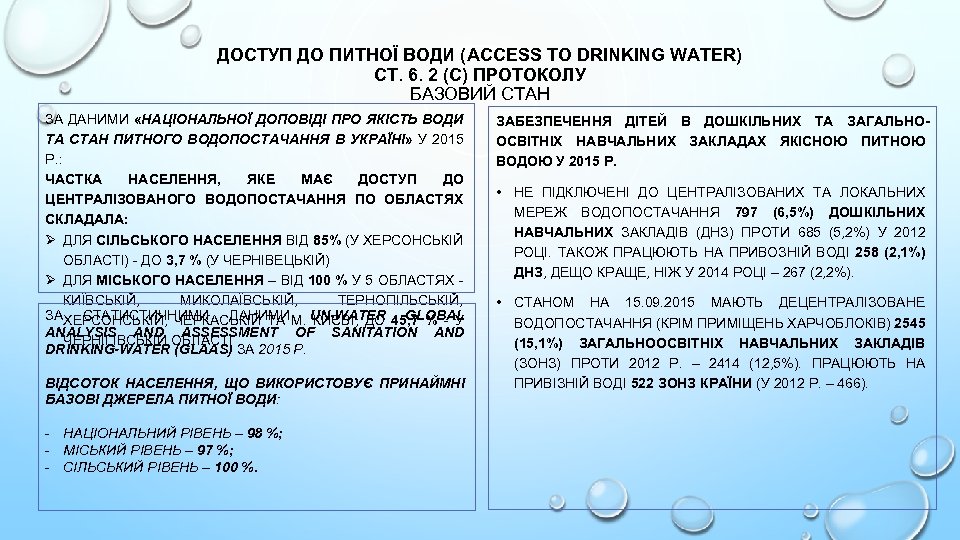 ДОСТУП ДО ПИТНОЇ ВОДИ (ACCESS TO DRINKING WATER) СТ. 6. 2 (C) ПРОТОКОЛУ БАЗОВИЙ