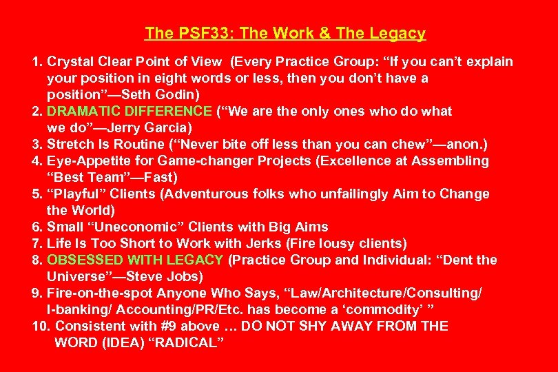 The PSF 33: The Work & The Legacy 1. Crystal Clear Point of View