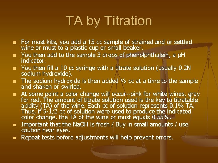 TA by Titration n n n For most kits, you add a 15 cc
