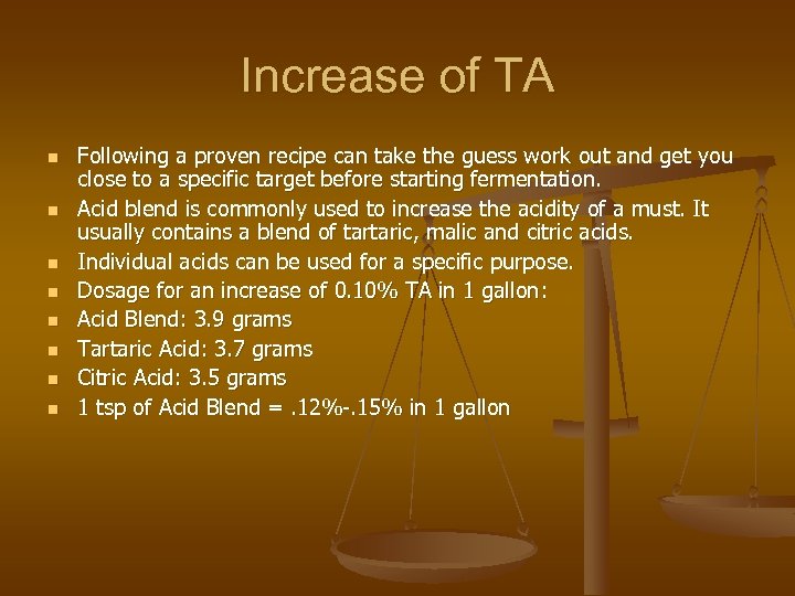 Increase of TA n n n n Following a proven recipe can take the