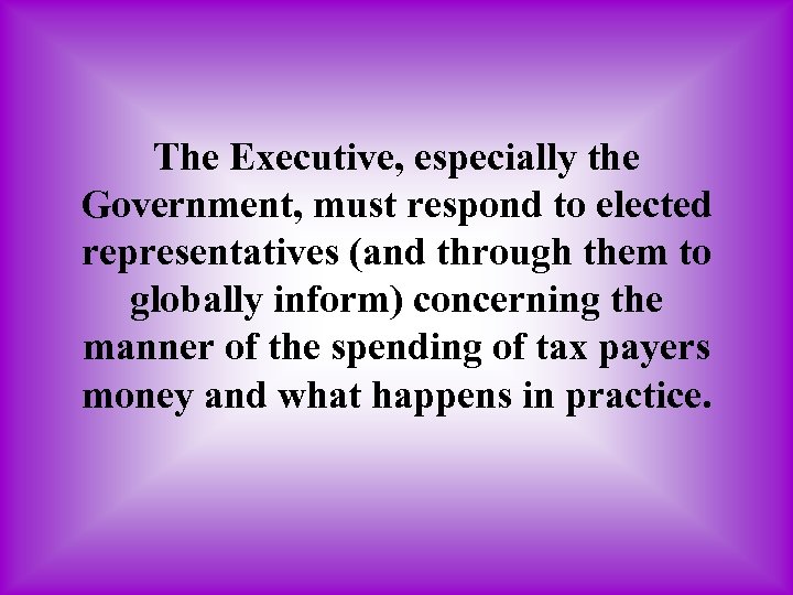 The Executive, especially the Government, must respond to elected representatives (and through them to