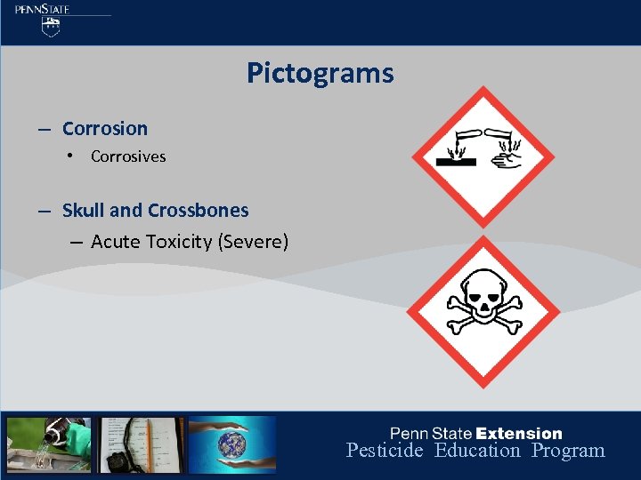 Pictograms – Corrosion • Corrosives – Skull and Crossbones – Acute Toxicity (Severe) Pesticide