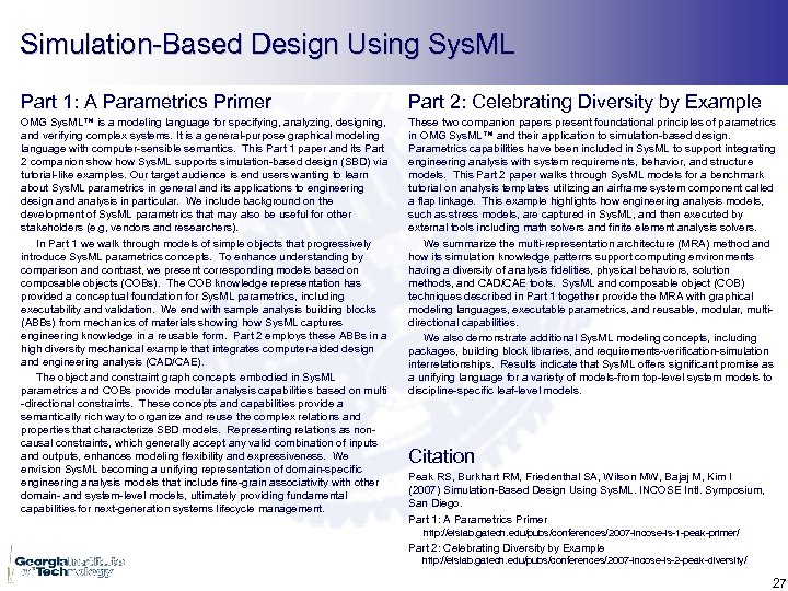 Simulation-Based Design Using Sys. ML Part 1: A Parametrics Primer Part 2: Celebrating Diversity