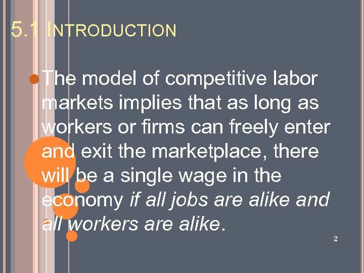 5. 1 INTRODUCTION l The model of competitive labor markets implies that as long