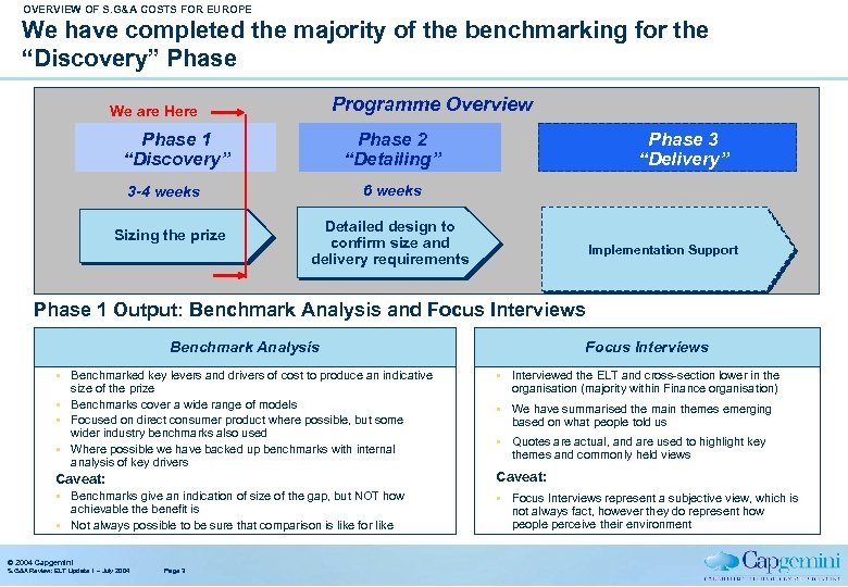 OVERVIEW OF S. G&A COSTS FOR EUROPE We have completed the majority of the