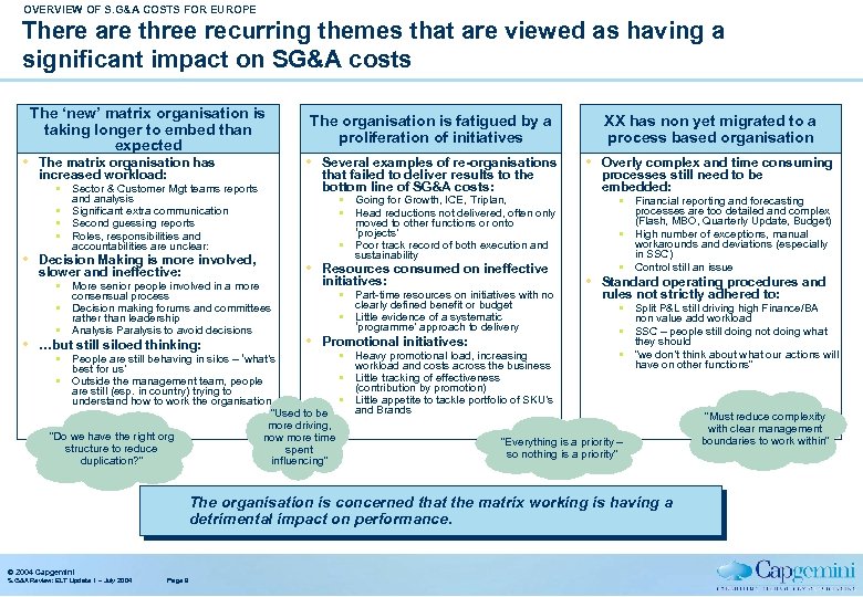 OVERVIEW OF S. G&A COSTS FOR EUROPE There are three recurring themes that are