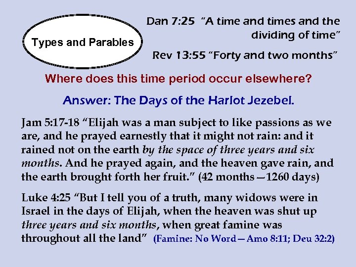 Types and Parables Dan 7: 25 “A time and times and the dividing of