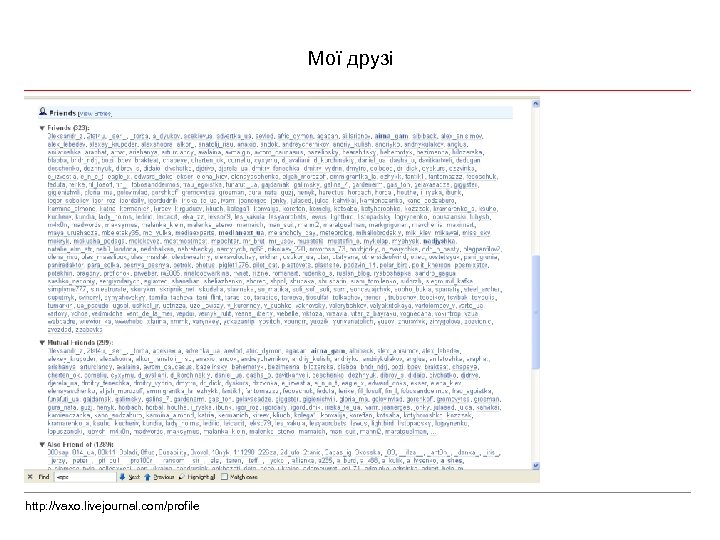 Мої друзі http: //vaxo. livejournal. com/profile 
