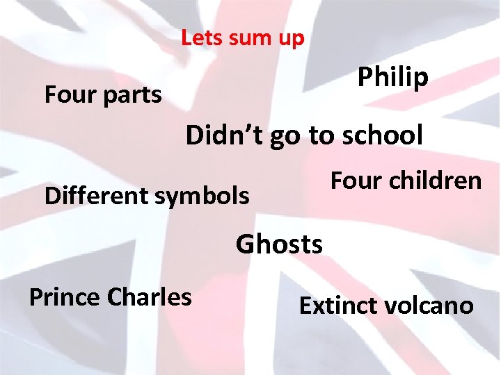 Lets sum up Philip Four parts Didn’t go to school Four children Different symbols