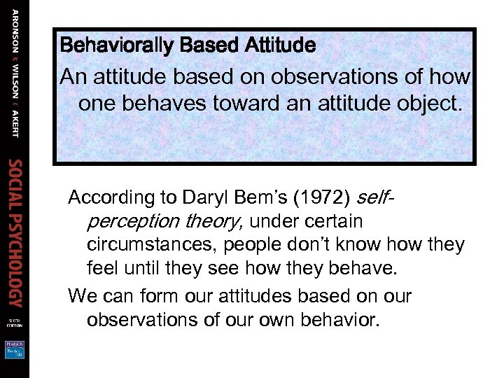 Behaviorally Based Attitude An attitude based on observations of how one behaves toward an