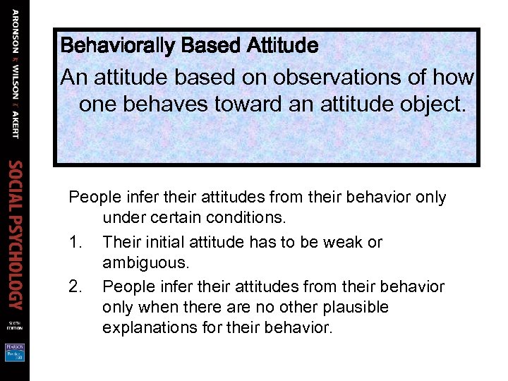 Behaviorally Based Attitude An attitude based on observations of how one behaves toward an