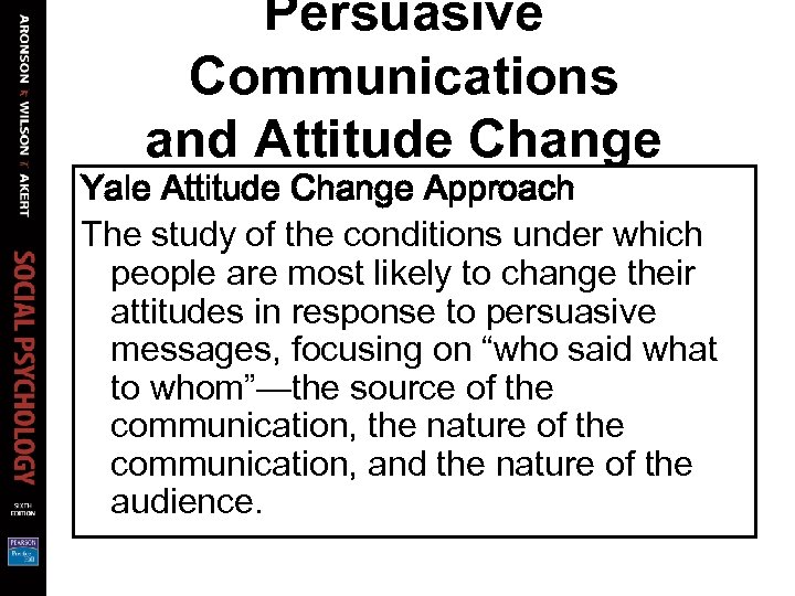 Persuasive Communications and Attitude Change Yale Attitude Change Approach The study of the conditions