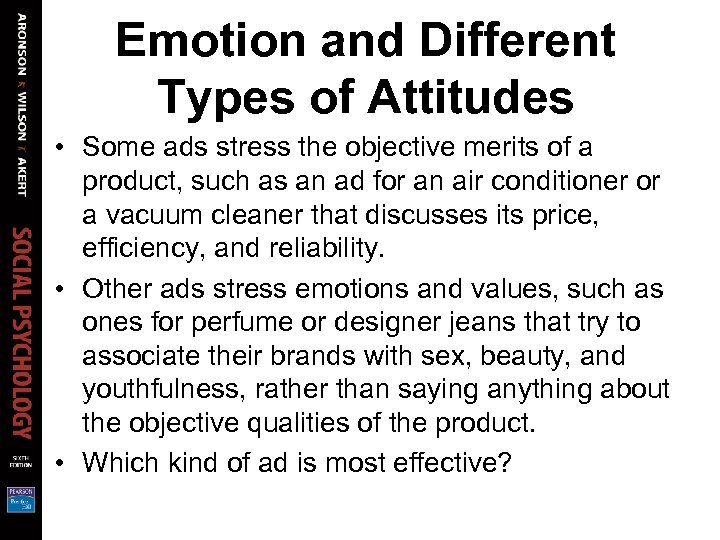 Emotion and Different Types of Attitudes • Some ads stress the objective merits of