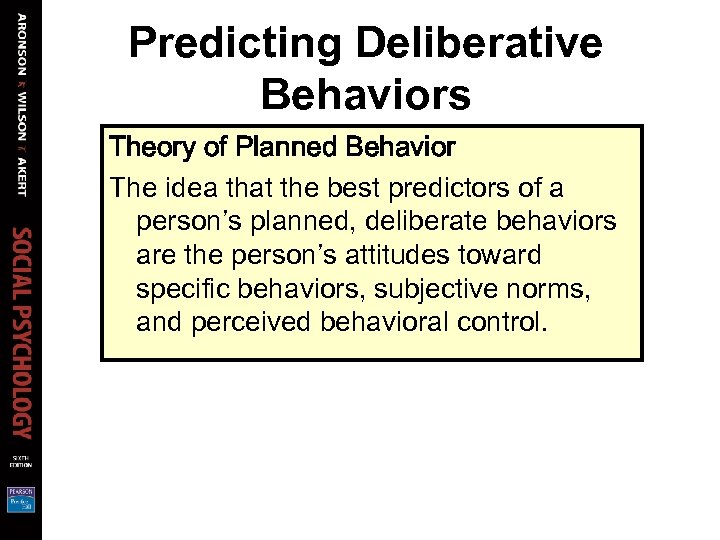 Predicting Deliberative Behaviors Theory of Planned Behavior The idea that the best predictors of