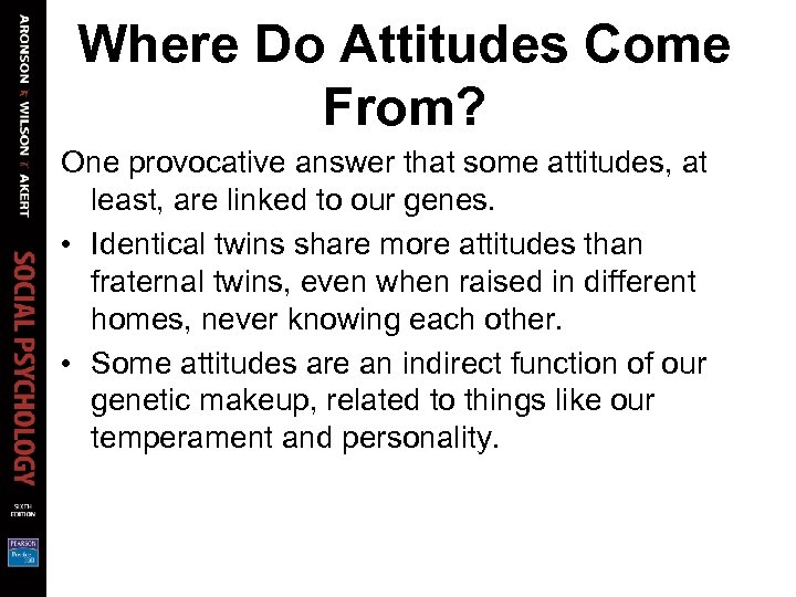 Where Do Attitudes Come From? One provocative answer that some attitudes, at least, are