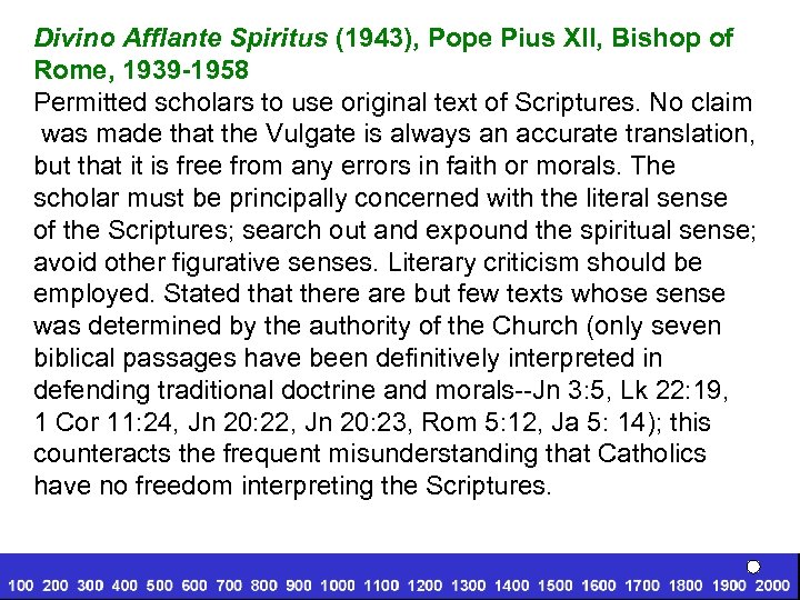 Divino Afflante Spiritus (1943), Pope Pius XII, Bishop of Rome, 1939 -1958 Permitted scholars