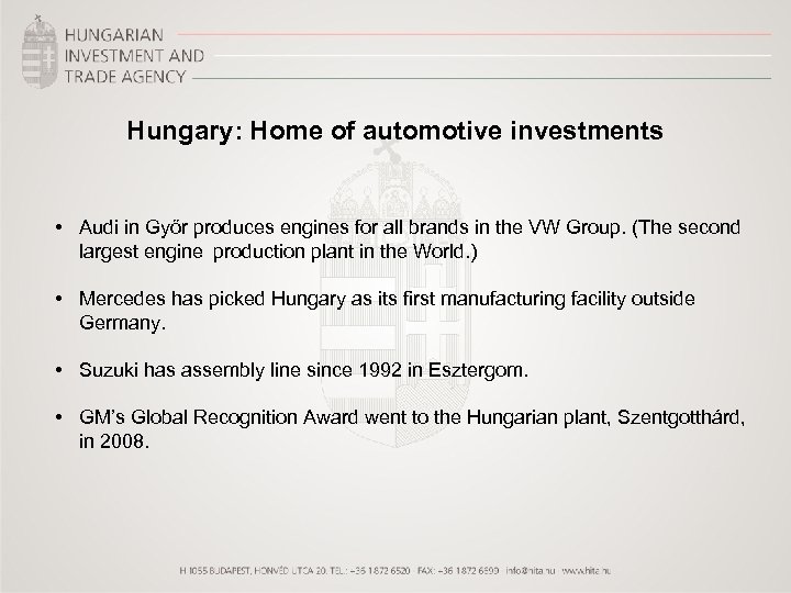 Hungary: Home of automotive investments • Audi in Győr produces engines for all brands