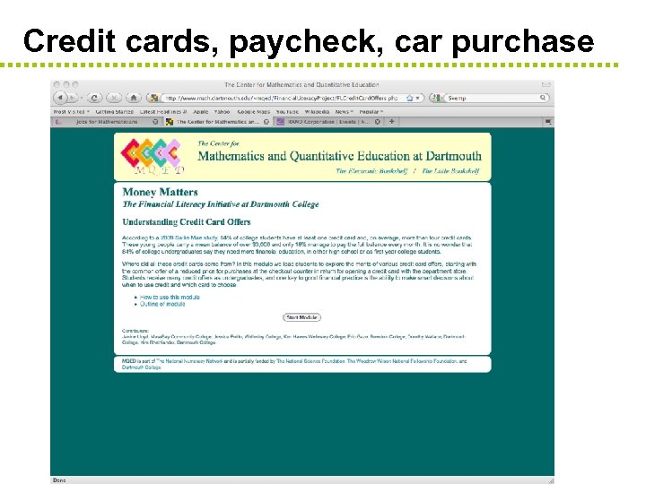 Credit cards, paycheck, car purchase 