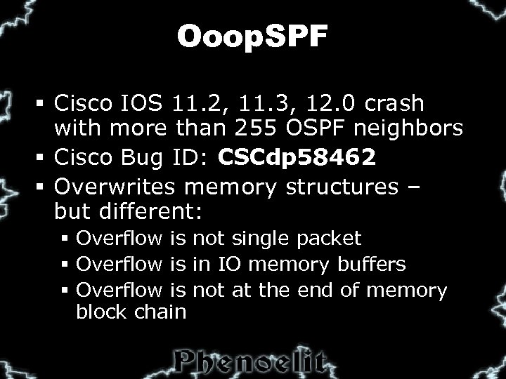 Ooop. SPF § Cisco IOS 11. 2, 11. 3, 12. 0 crash with more