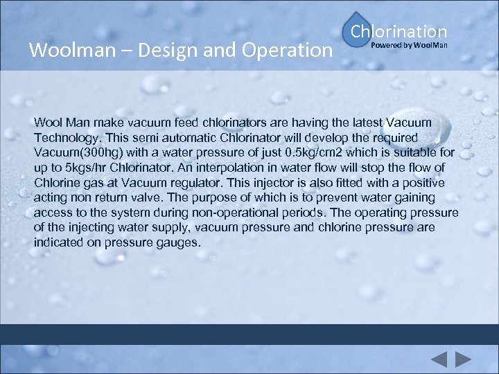 Woolman – Design and Operation Chlorination Powered by Wool. Man Wool Man make vacuum
