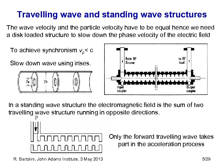 Travelling wave and standing wave structures The wave velocity and the particle velocity have