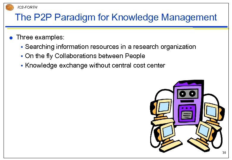 ICS-FORTH The P 2 P Paradigm for Knowledge Management Three examples: § Searching information