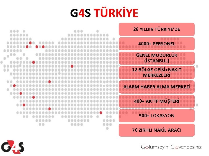 G 4 S TÜRKİYE 26 YILDIR TÜRKİYE’DE 4000+ PERSONEL GENEL MÜDÜRLÜK (İSTANBUL) 12 BÖLGE