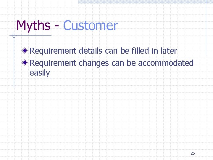 Myths - Customer Requirement details can be filled in later Requirement changes can be