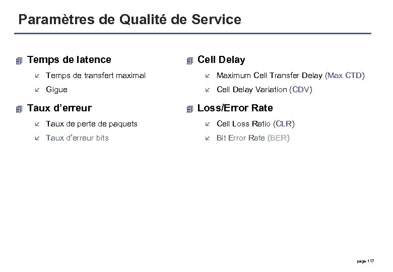 Paramètres de Qualité de Service 4 Temps de latence 4 Cell Delay å å