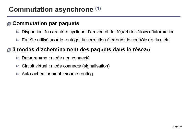 Commutation asynchrone (1) 4 Commutation par paquets å Disparition du caractère cyclique d’arrivée et