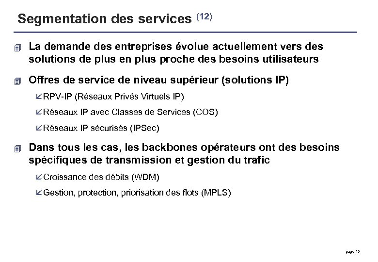Segmentation des services (12) 4 La demande des entreprises évolue actuellement vers des solutions