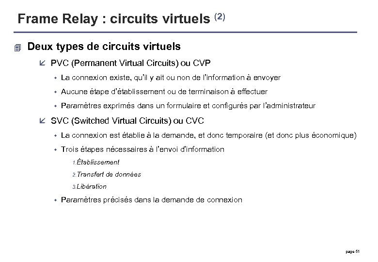 Frame Relay : circuits virtuels (2) 4 Deux types de circuits virtuels å PVC