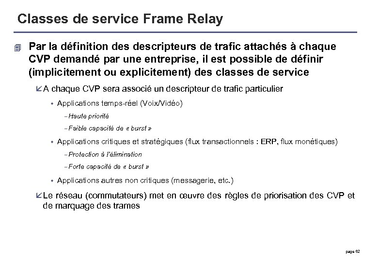 Classes de service Frame Relay 4 Par la définition descripteurs de trafic attachés à