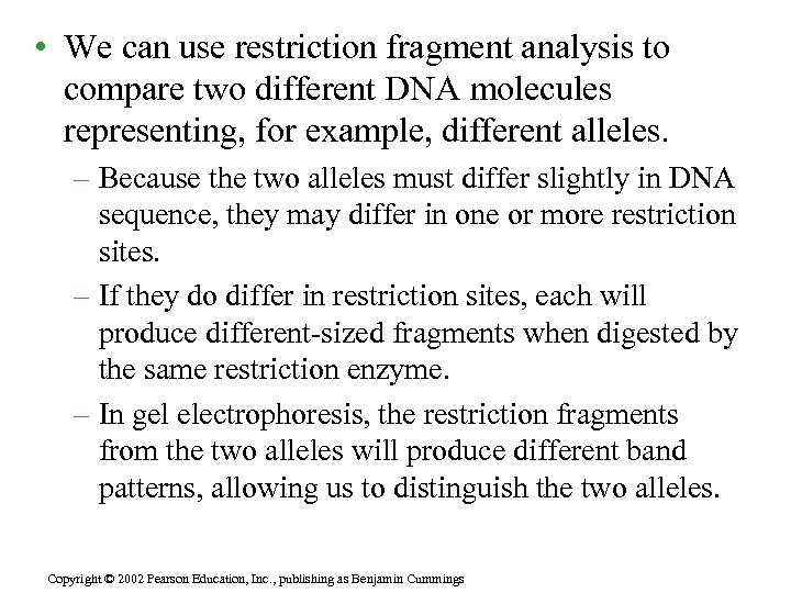  • We can use restriction fragment analysis to compare two different DNA molecules