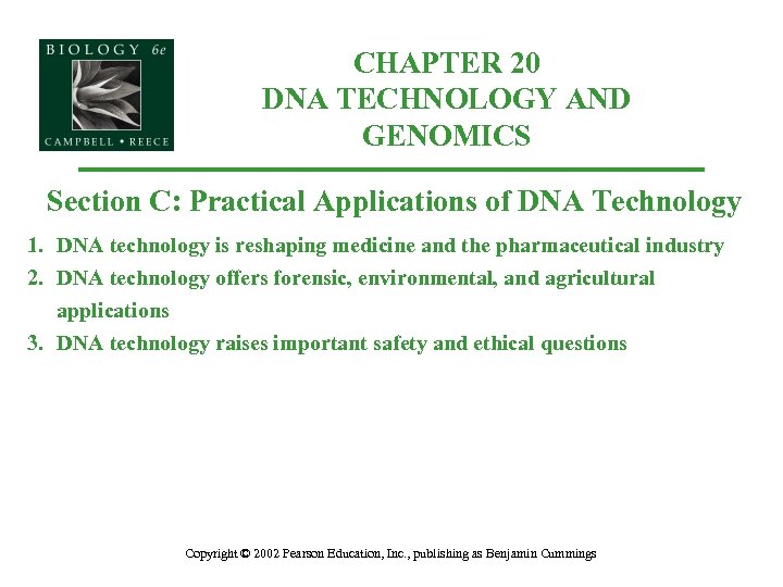 CHAPTER 20 DNA TECHNOLOGY AND GENOMICS Section C: Practical Applications of DNA Technology 1.