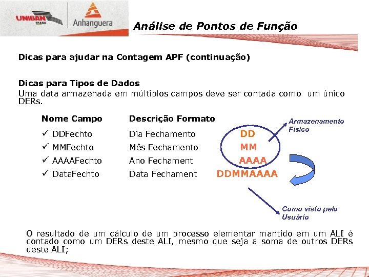 Análise de Pontos de Função Dicas para ajudar na Contagem APF (continuação) Dicas para