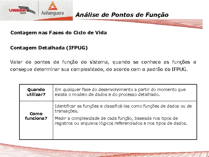 Análise de Pontos de Função Contagem nas Fases do Ciclo de Vida Contagem Detalhada