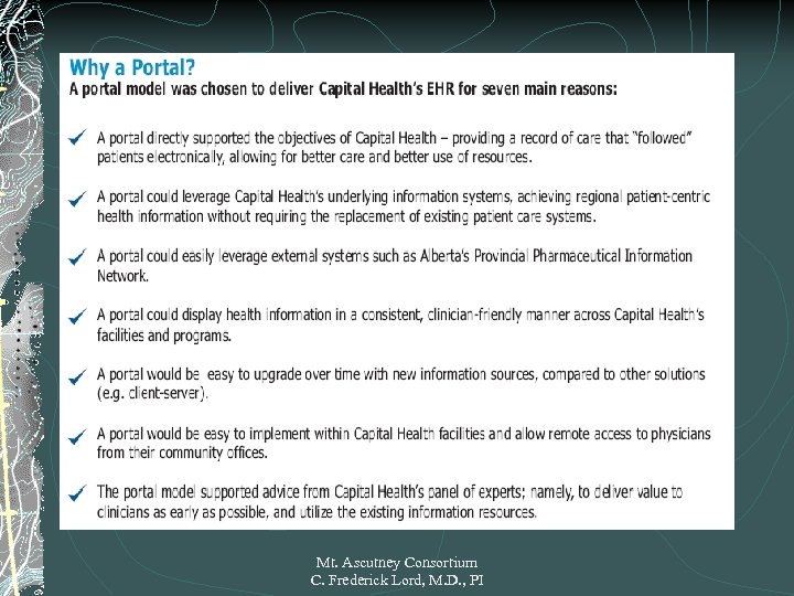 Mt. Ascutney Consortium C. Frederick Lord, M. D. , PI 