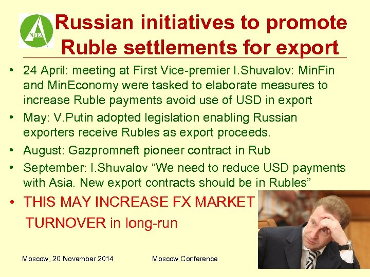 Russian initiatives to promote Ruble settlements for export • 24 April: meeting at First