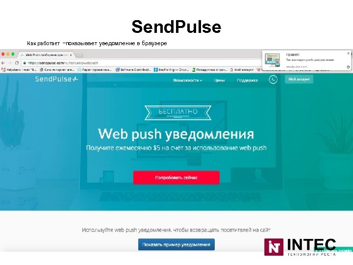 Send. Pulse Как работает –показывает уведомление в браузере 