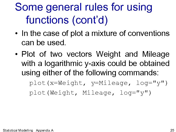Some general rules for using functions (cont’d) • In the case of plot a