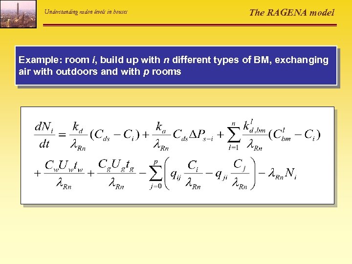 Understanding radon levels in houses The RAGENA model Example: room i, build up with