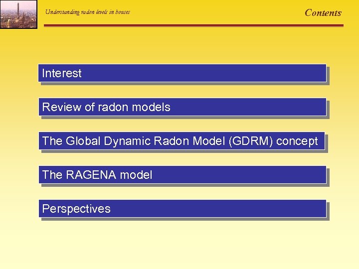 Understanding radon levels in houses Contents Interest Review of radon models The Global Dynamic