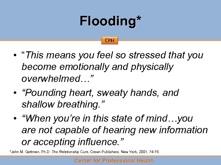 Flooding* CPH • “This means you feel so stressed that you become emotionally and